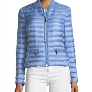 MONCLER Blen Fitted Down Moto Jacket, Blue, SZ 2